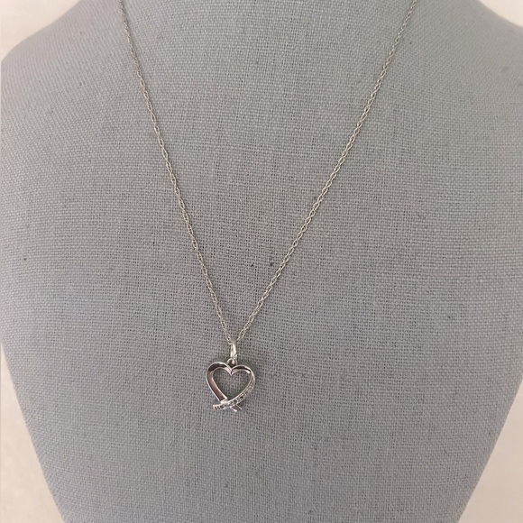 Vintage Genuine Natural Diamond Heart .925 Sterling Silver Necklace - Picture 2 of 6